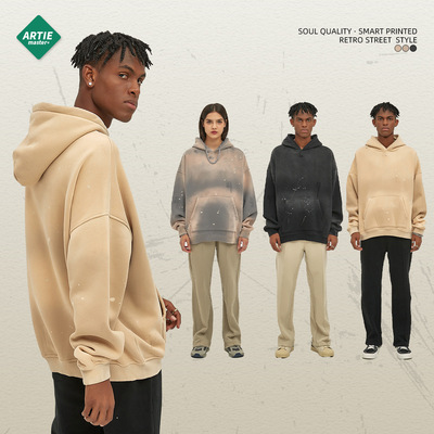 ARTIE男装|2026秋冬新品360g喷马骝泼墨破烂磨边潮牌做旧男卫衣