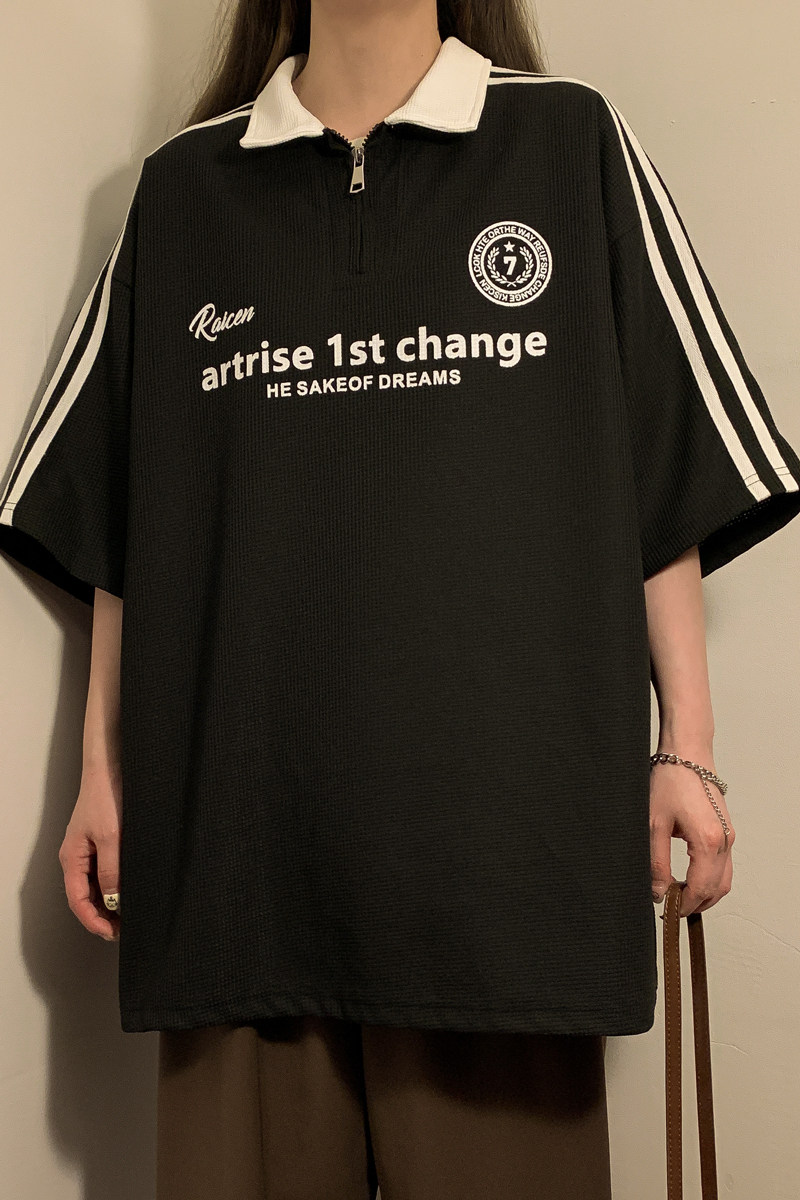 夏装美式高街短袖日系polo衫学院风宽松休闲情侣装T恤女7829-P48,女装衬衫,电商C213(原B265)