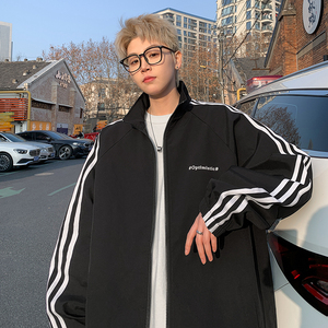 wassup happy三条杠撞色立领夹克男春秋季潮牌宽松青少年休闲外套图片