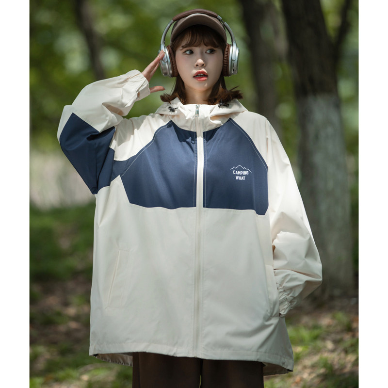 中性！2025年春季新款港风拼接防水冲锋衣宽松情侣装女 23012-P85图片
