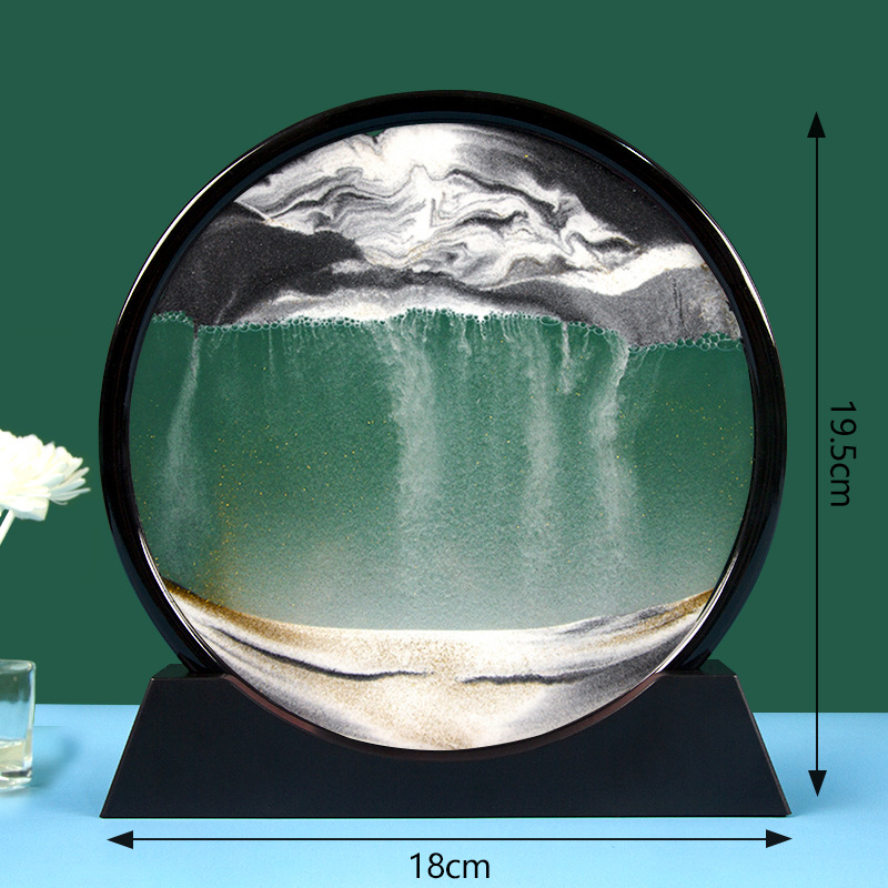 流沙画圆形风景玻璃摆件摆放创意时尚艺术液体沙漏简约装饰大号图片