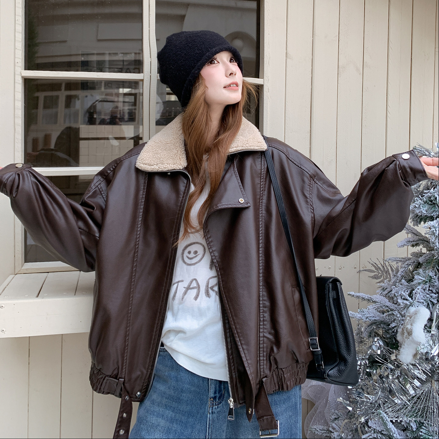 【大货已出】羊羔毛领大门襟加绒皮毛外套2C233-806-P185-K279