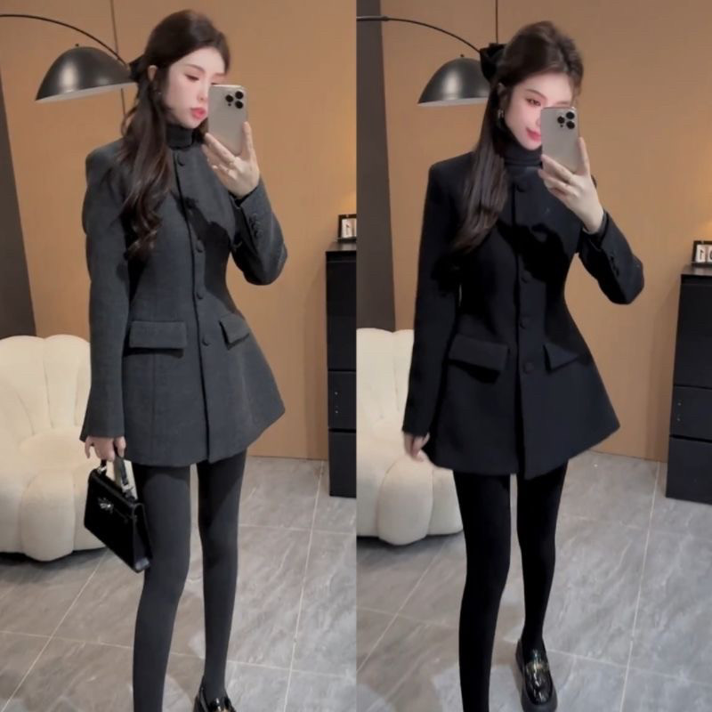 秋季新款时尚套装女加棉气质上衣外套百搭显瘦短裤两件套呢子加厚