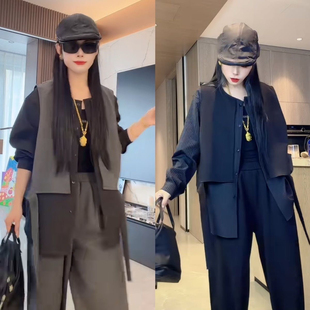 2026春秋女款套装超酷个性假两件外套裤子气质两件套宽松休闲气质
