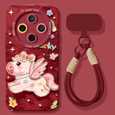 适用vivoy500pro手机壳y300gt新款y300硅胶y200挂绳y100i新年100t全包u79防摔u93s2026油画马y55s女33保护套