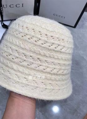 兔毛绒绒可爱百搭保暖护耳秋冬季麻花编织针织女式盆帽筒帽渔夫帽