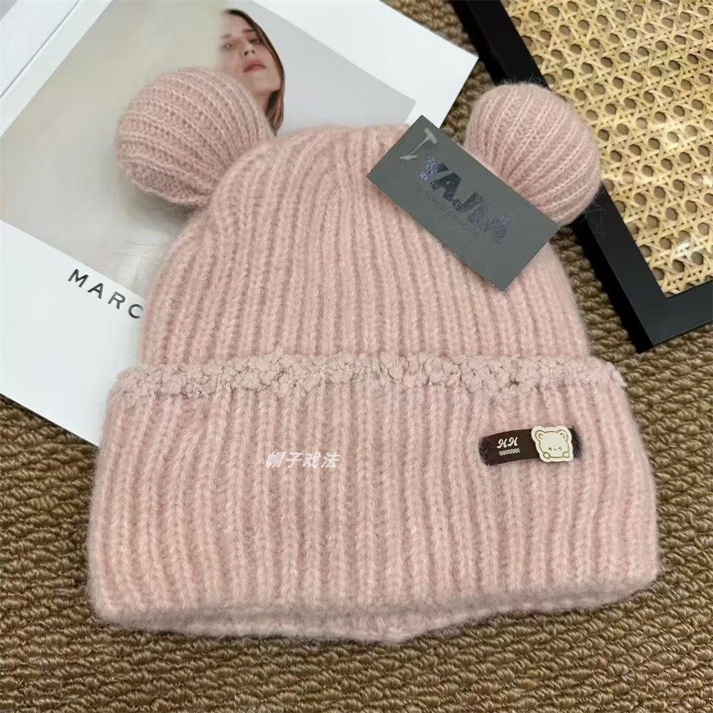 加厚网红小熊可爱圆耳朵女式腈纶毛绒学生保暖冬季盖耳翻边针织帽,服饰配件/皮带/帽子/围巾,帽子,淘宝优惠券,粉丝福利购,淘宝优惠卷