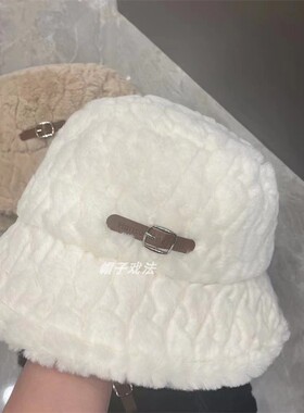 仿水貂绒乎乎可爱手感好百搭凹造型皮带扣休闲秋冬男女保暖渔夫帽