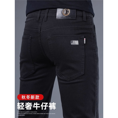 意大利高端黑色牛仔裤男士2025新款修身小脚直筒潮牌弹力休闲长裤
