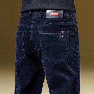 灯芯绒休闲裤男2025新款灯草绒裤高端商务条绒弹力修身直筒长裤子