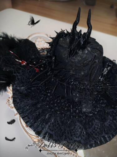 Lolita原创手作礼帽亚文化暗黑系哥特风万圣节穿搭翼龙的血色瑰宝