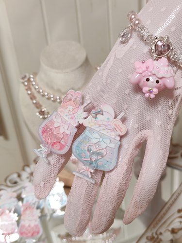 Lolita原创独家三丽鸥美乐蒂玉桂狗蝴蝶结透明细闪芭菲杯手作戒指