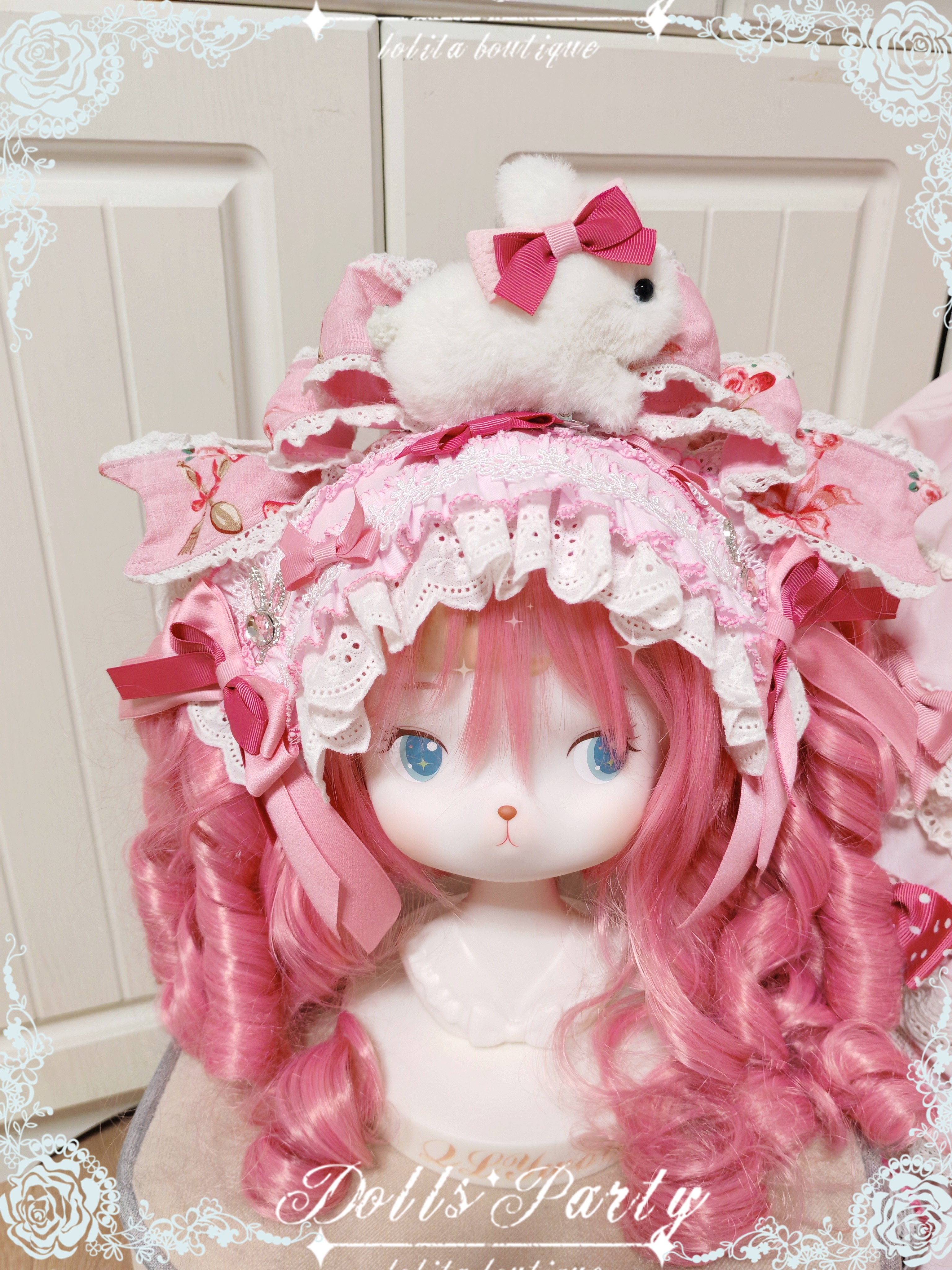 Lolita原创手作洛丽塔蕾丝蝴蝶结草莓蛋糕公主小皇冠发带Kc