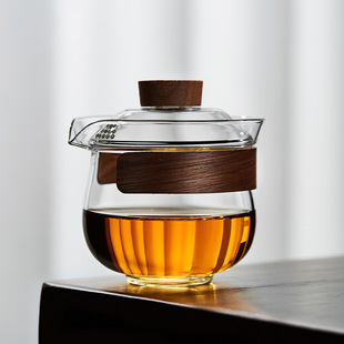 百财玻璃盖碗手工耐热带过滤泡茶杯子分茶器单个防烫日式 功夫茶具