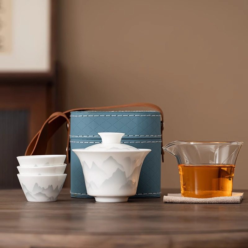 白瓷旅行茶具便携套装玻璃泡茶壶茶杯户外露营快客杯一人饮随身包,餐饮具,旅行茶具,淘宝优惠券,粉丝福利购,淘宝优惠卷