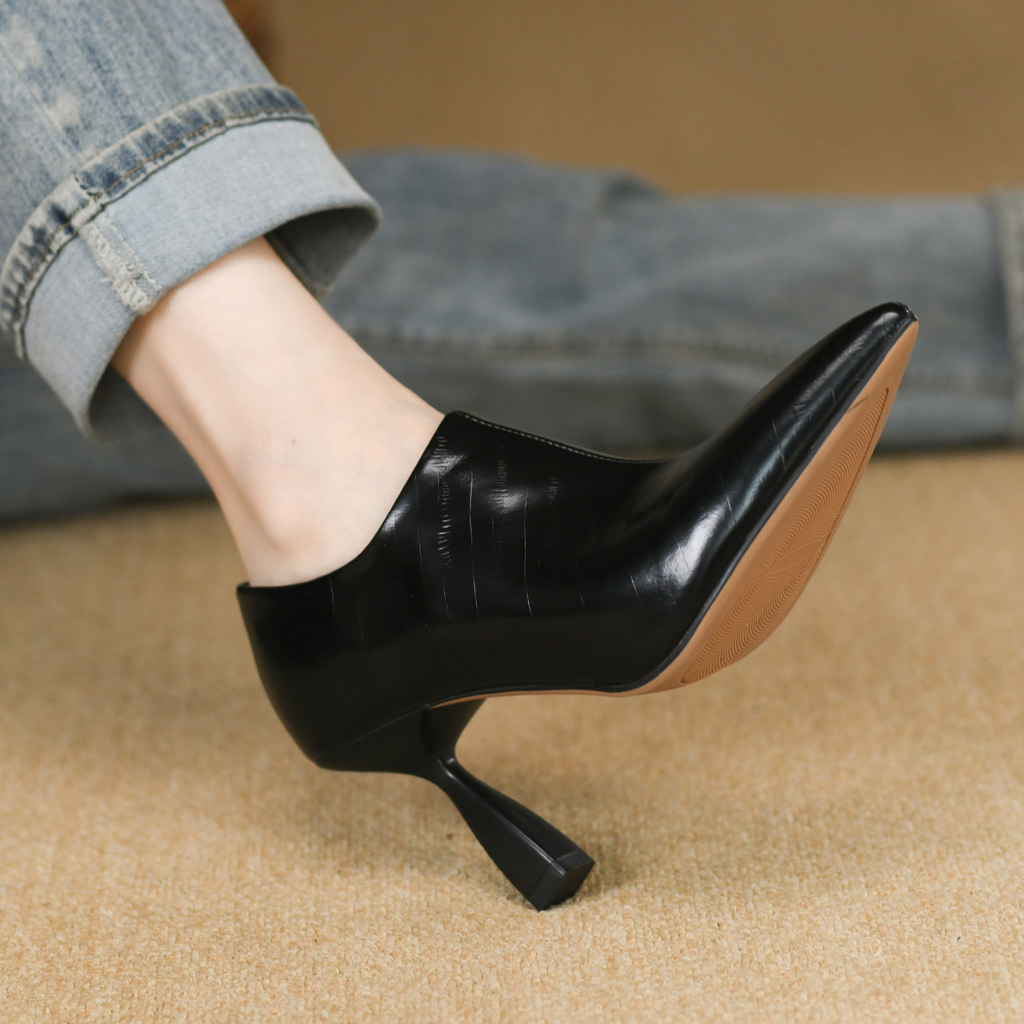 2025年秋季新款超高跟细跟头层牛皮复古尖头拉链深口单鞋女,女鞋,深口单鞋,淘宝优惠券,粉丝福利购,淘宝优惠卷