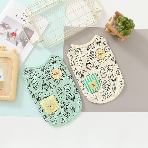 四季可穿狗狗背心条纹小熊全棉家居幼犬小狗衣服泰迪比熊贵宾西施