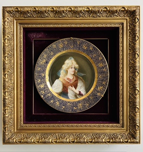 欧洲ROYAL 饰贵夫人肖像画 VIENNA名窑皇家维也纳美人盘奢华鎏金装