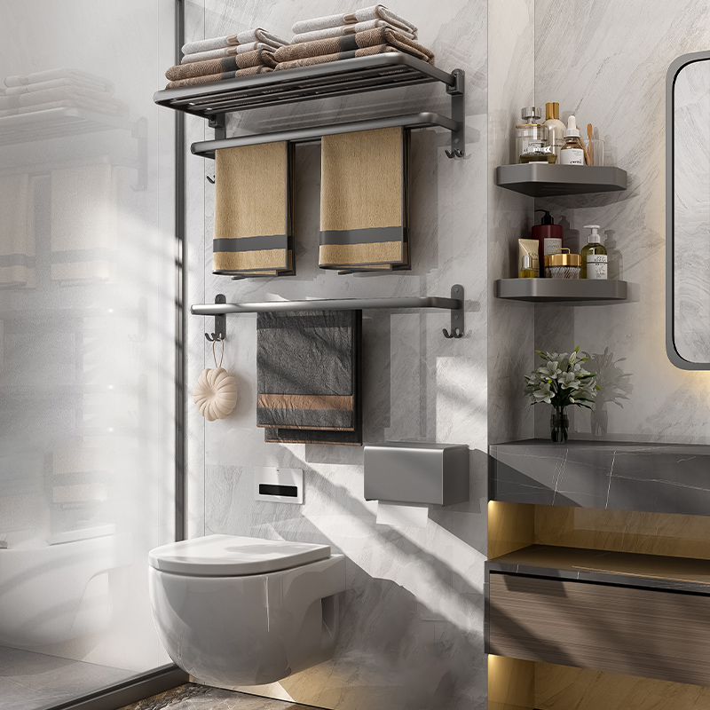 枪灰色浴室毛巾架套装壁挂收纳
