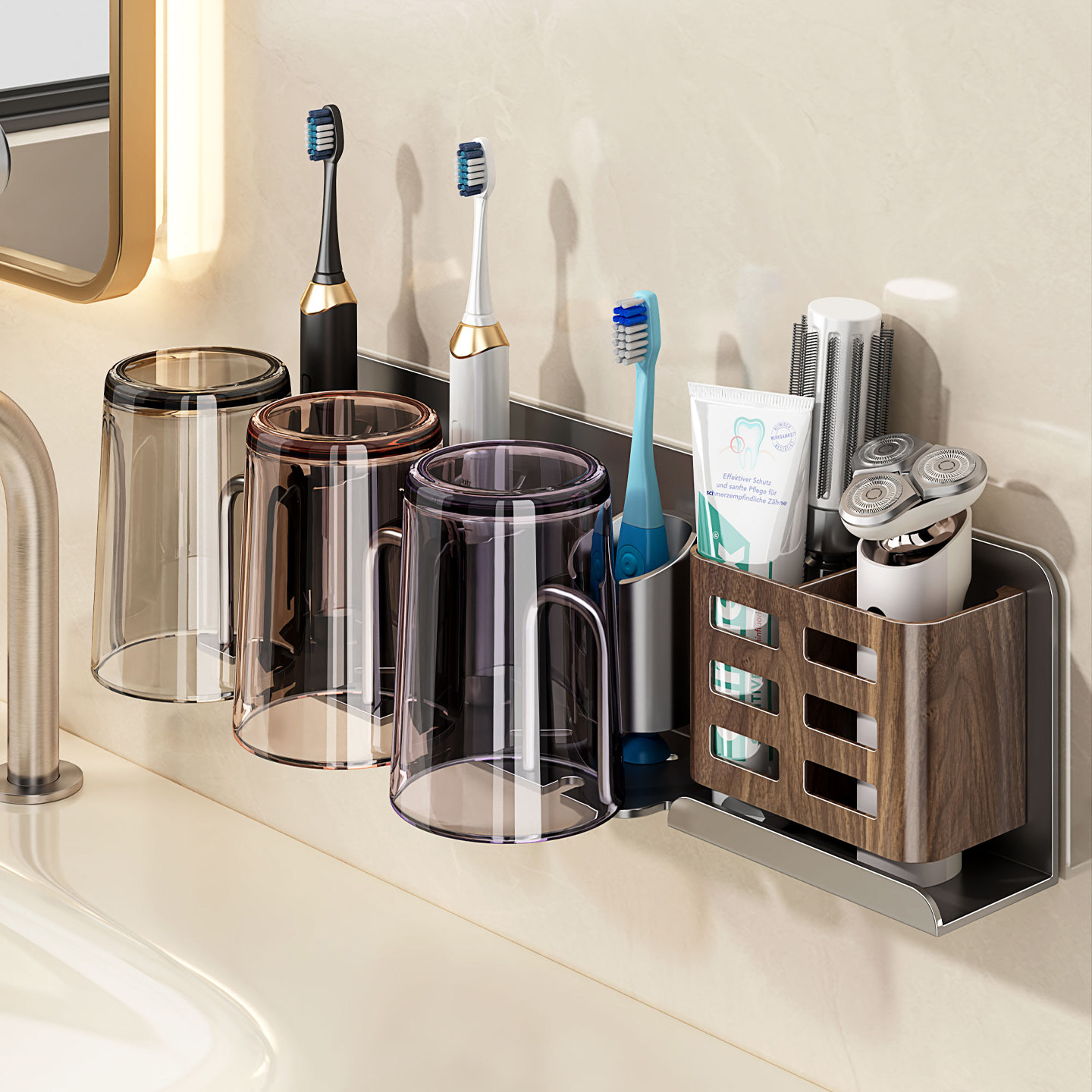 木纹牙刷置物架免打孔卫生间漱口杯壁挂家庭牙杯牙缸架电动牙刷架,家庭/个人清洁工具,牙刷架/牙具座,淘宝优惠券,粉丝福利购,淘宝优惠卷
