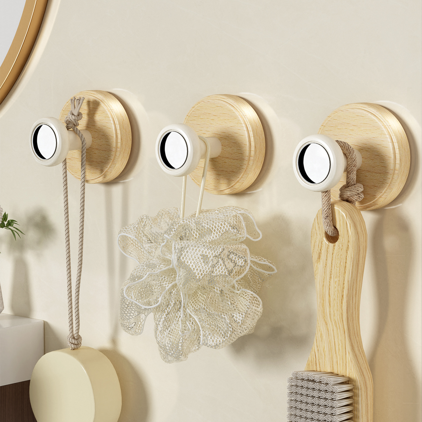 吸盘免打孔挂钩榉木粘钩