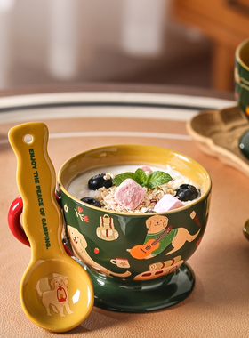 绿色金毛可爱小狗陶瓷杯办手礼马克杯带盖带勺卡通送礼高颜早餐杯