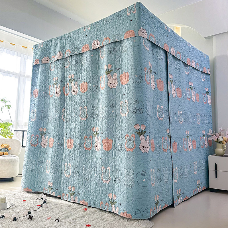 秋冬季室内加厚保暖加绒床帘蚊帐防寒隔音遮光可拆洗床上防风帐篷