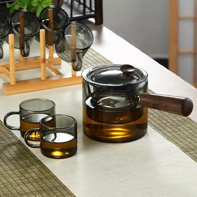 侧把茶壶玻璃煮茶器电陶炉耐高温泡茶壶木把单壶过滤功夫茶具套装