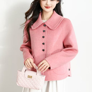 娃娃领双面羊绒大衣女短款韩版羊毛呢外套个子洋气宽松2025秋冬装
