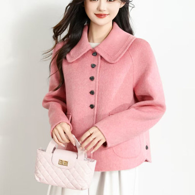娃娃领双面羊绒大衣短款羊毛外套