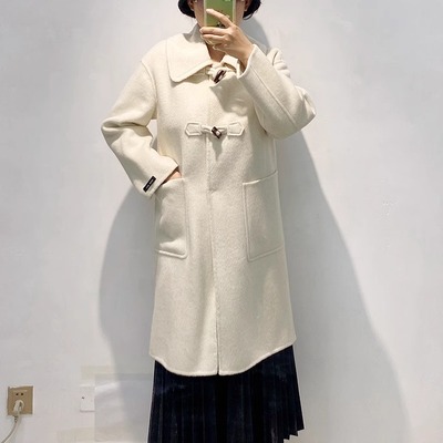 娃娃领中长羊毛双面羊绒大衣甜美