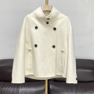 双面羊绒大衣女短款小个子韩版宽松羊毛呢子外套时尚立领2025秋冬