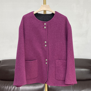 两面穿双面羊绒大衣女短款圆领100%羊毛呢子外套洋气宽松百搭秋冬