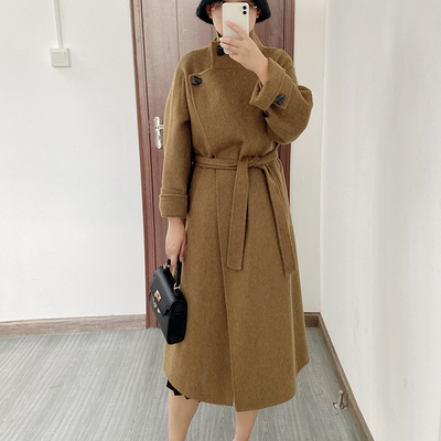羊绒双面呢中长款韩版立领外套