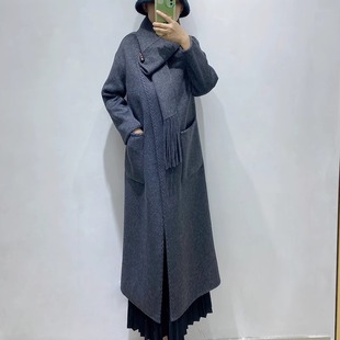 牛角扣带围巾双面羊绒大衣女中长款2025秋冬新款羊毛呢子外套宽松