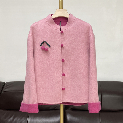 荔枝国风立领双面羊绒大衣羊毛