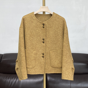 圆领短款100%羊毛呢子外套女士韩系秋冬双面羊绒大衣时尚宽松百搭