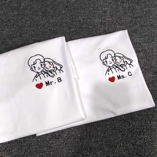 班服定制T恤圆领情侣装纯棉短袖姓氏刺绣送朋友百家姓组合毕业服