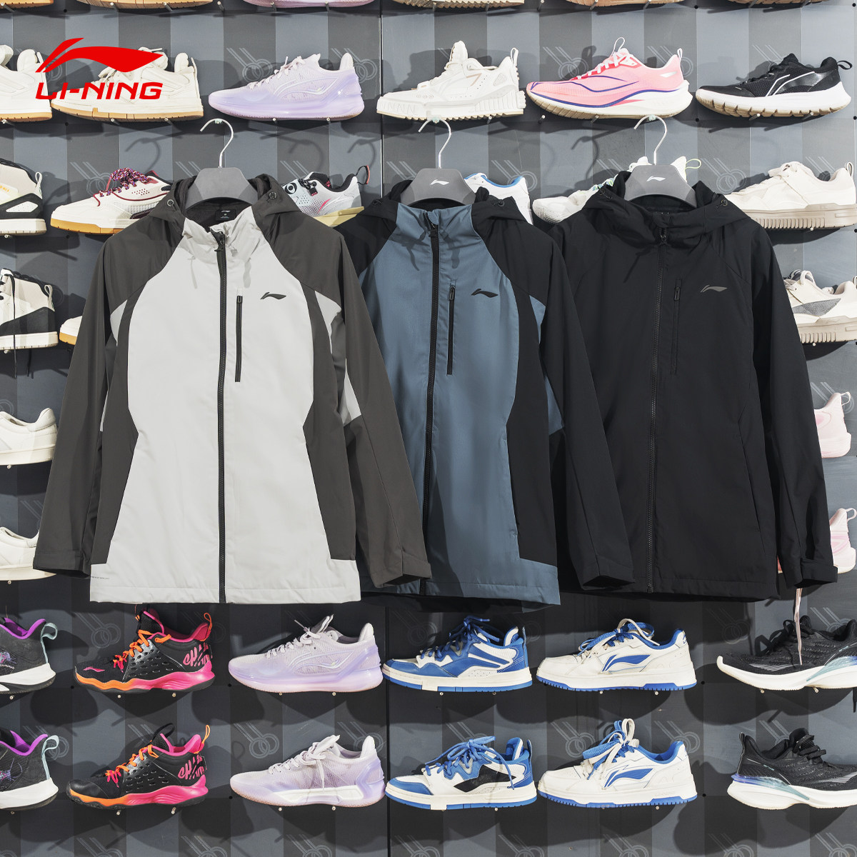 李宁三合一冲锋外套男24秋冬款可拆卸摇粒绒内胆防风夹克AWBU009