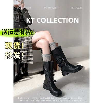 羊皮版！增高4cm～复古英伦风马丁靴女粗跟皮带扣短靴机车靴百搭