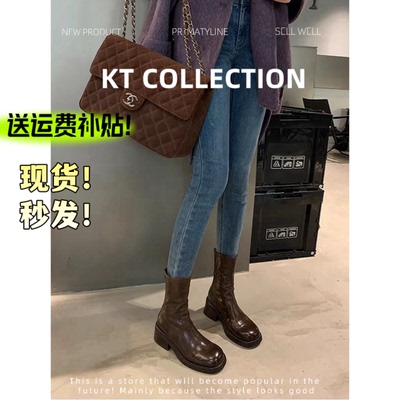 羊皮版！增高4cm～厚底短靴女复古单踝靴小个子马丁靴粗跟瘦瘦靴