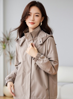 金影奇春季宽松连帽风衣女外套胖mm大码女装小个子夹克上衣36090