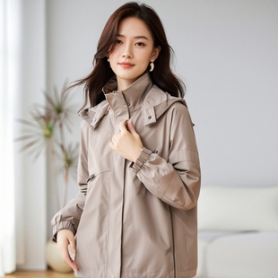 金影奇春季宽松连帽风衣女外套胖mm大码女装小个子夹克上衣36090