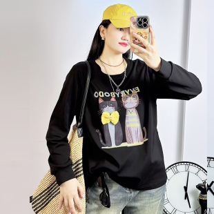 长袖 米莱奇春季 女装 卡通印花卫衣女T恤大码 圆领百搭上衣6102 新款