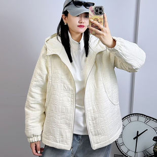 新款 薄棉服女外套2025冬季 压花宽松百搭棉衣5956 女装 米莱奇加大码