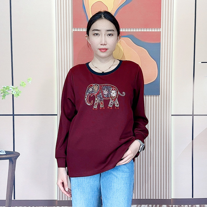 米莱奇大码女装新款长袖卫衣女2024秋钉珠圆领打底衫遮肉上衣676,女装/女士精品,大码内搭,淘宝优惠券,粉丝福利购,淘宝优惠卷