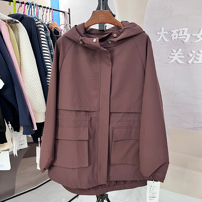 大码女装中长款连帽风衣外套