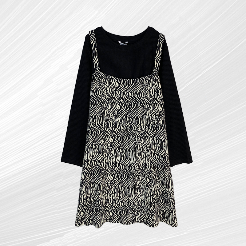 秋季新款吊带裙女宽松大码女装中长款连衣裙两件套显瘦针织裙子