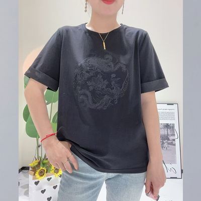 大码女装国风绣花短袖t恤