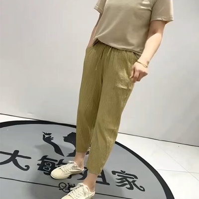 大码女装褶皱休闲九分裤